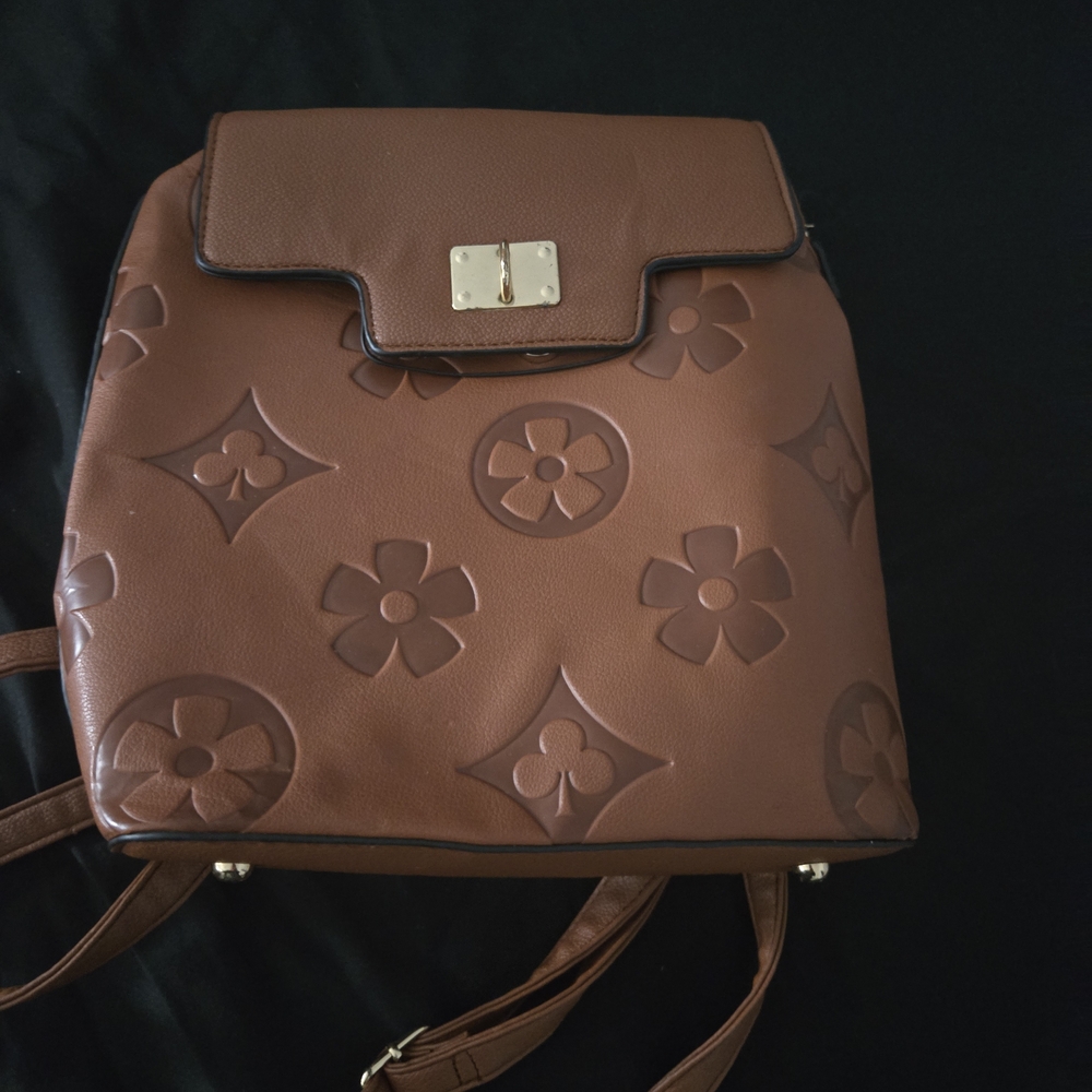 Brown Embossed Backpack And Wallet BUNDLE
